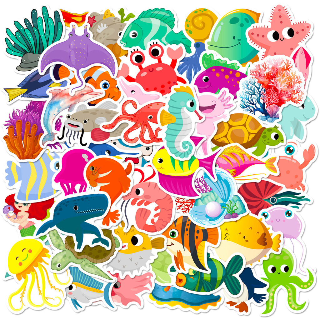 Marine Life Aquariums - 50Pcs Marine Life Stickers Dolphin &
